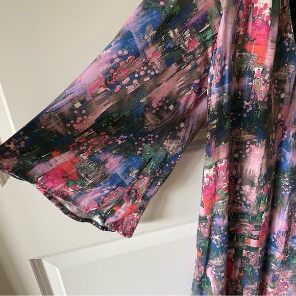 Cor|y Pastel Abstract Print Kimono Style Flowy Dress Size 6 - Picture 5 of 8